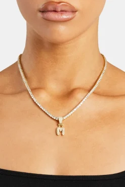 Women JWL-PEND Iced Mini Bubble Pendant & Tennis Chain - Gold 3mm