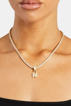 Women JWL-PEND Iced Mini Bubble Pendant & Tennis Chain - Gold 3mm