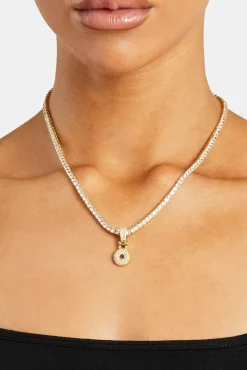 Women JWL-PEND Iced Mini Bubble Pendant & Tennis Chain - Gold 3mm