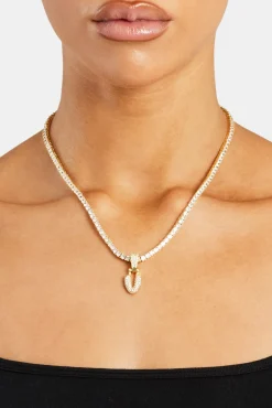 Women JWL-PEND Iced Mini Bubble Pendant & Tennis Chain - Gold 3mm