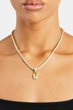 Women JWL-PEND Iced Mini Bubble Pendant & Tennis Chain - Gold 3mm