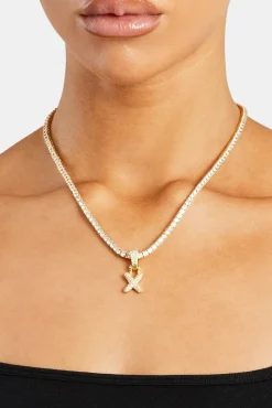 Women JWL-PEND Iced Mini Bubble Pendant & Tennis Chain - Gold 3mm