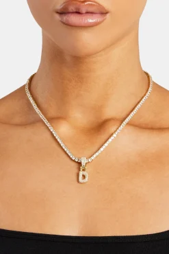 Women JWL-PEND Iced Mini Bubble Pendant & Tennis Chain - Gold 3mm