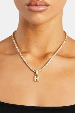 Women JWL-PEND Iced Mini Bubble Pendant & Tennis Chain - Gold 3mm