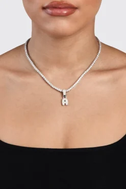 Women JWL-PEND Iced Mini Bubble Pendant & Tennis Chain - White 3mm