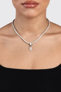 Women JWL-PEND Iced Mini Bubble Pendant & Tennis Chain - White 3mm