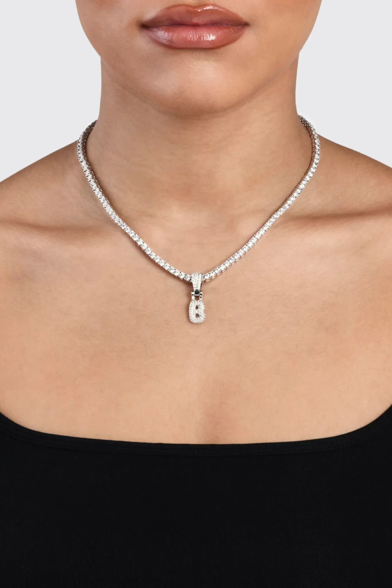 Women JWL-PEND Iced Mini Bubble Pendant & Tennis Chain - White 3mm