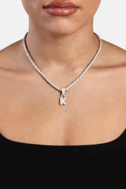 Women JWL-PEND Iced Mini Bubble Pendant & Tennis Chain - White 3mm