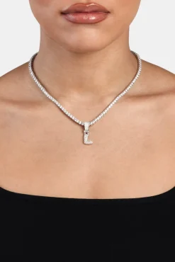Women JWL-PEND Iced Mini Bubble Pendant & Tennis Chain - White 3mm