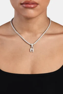 Women JWL-PEND Iced Mini Bubble Pendant & Tennis Chain - White 3mm