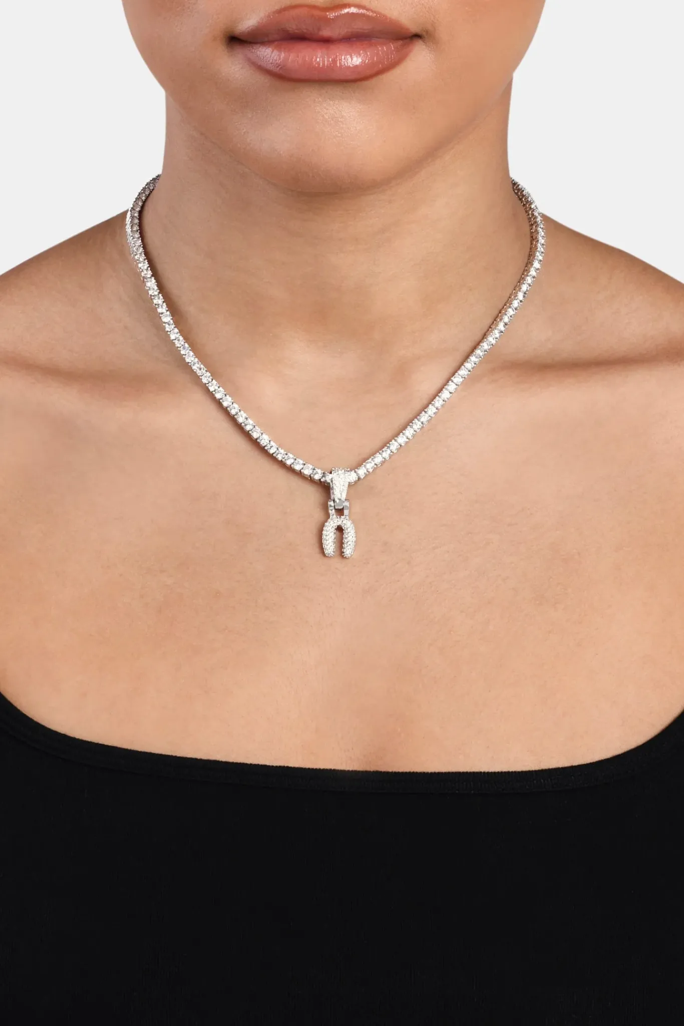 Women JWL-PEND Iced Mini Bubble Pendant & Tennis Chain - White 3mm