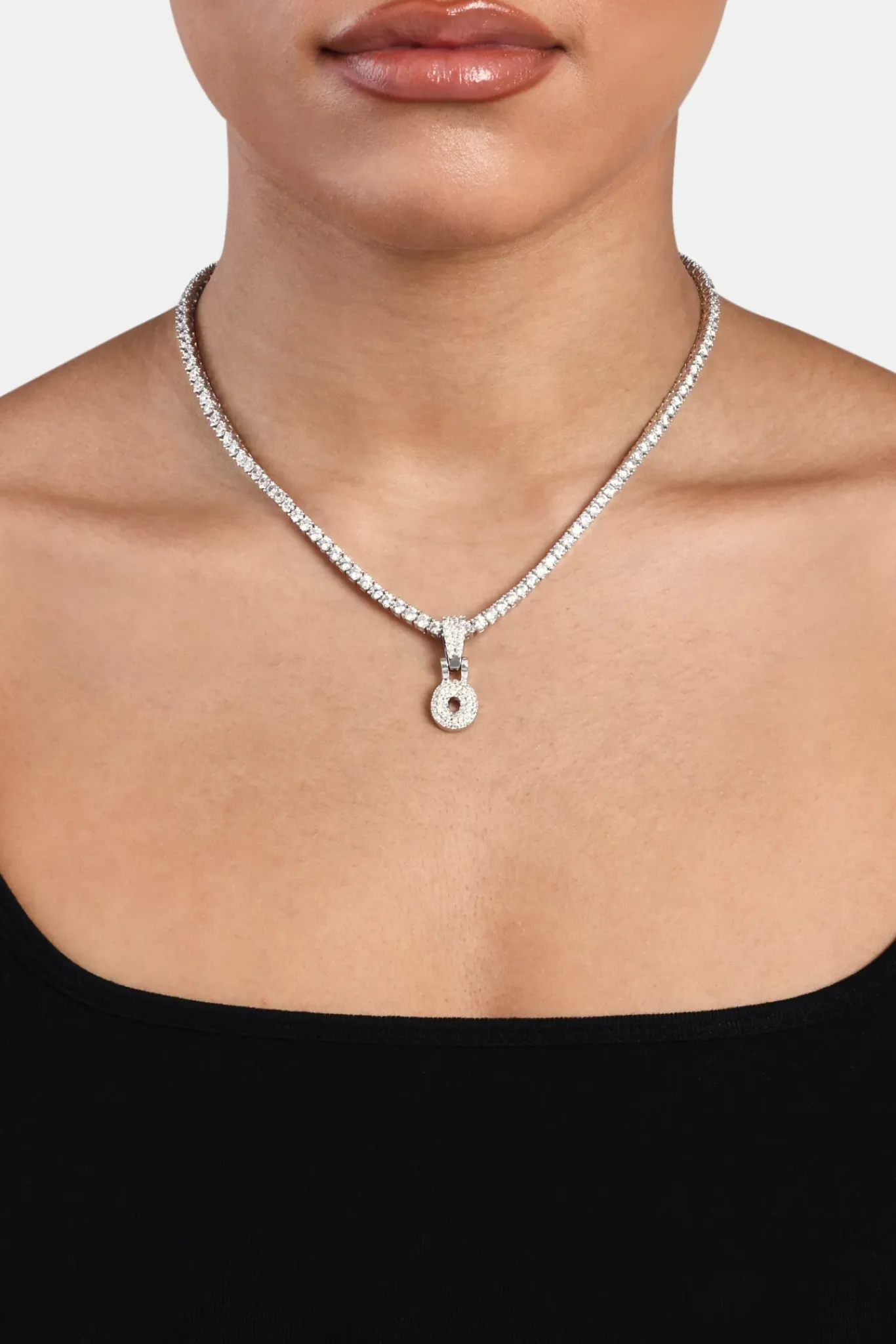 Women JWL-PEND Iced Mini Bubble Pendant & Tennis Chain - White 3mm