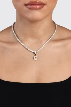 Women JWL-PEND Iced Mini Bubble Pendant & Tennis Chain - White 3mm