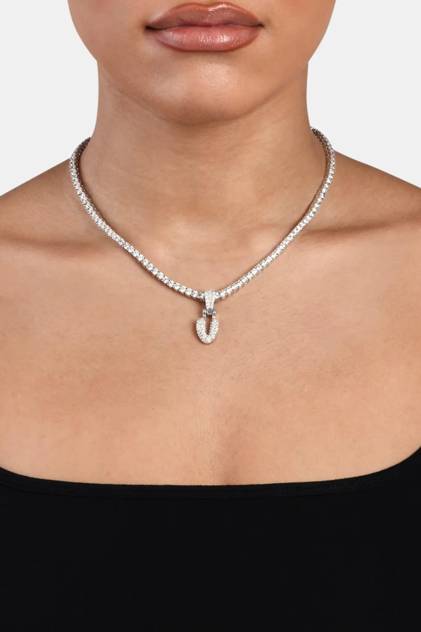 Women JWL-PEND Iced Mini Bubble Pendant & Tennis Chain - White 3mm