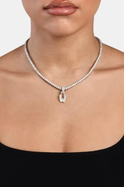 Women JWL-PEND Iced Mini Bubble Pendant & Tennis Chain - White 3mm