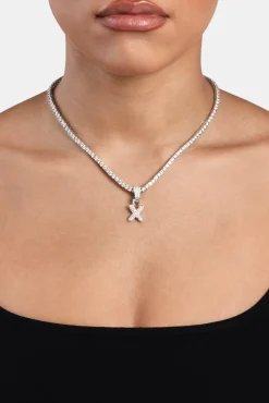 Women JWL-PEND Iced Mini Bubble Pendant & Tennis Chain - White 3mm