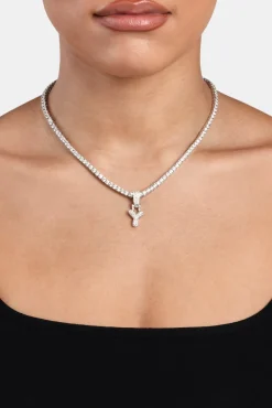 Women JWL-PEND Iced Mini Bubble Pendant & Tennis Chain - White 3mm