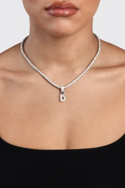 Women JWL-PEND Iced Mini Bubble Pendant & Tennis Chain - White 3mm