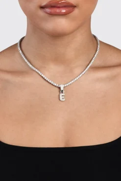 Women JWL-PEND Iced Mini Bubble Pendant & Tennis Chain - White 3mm