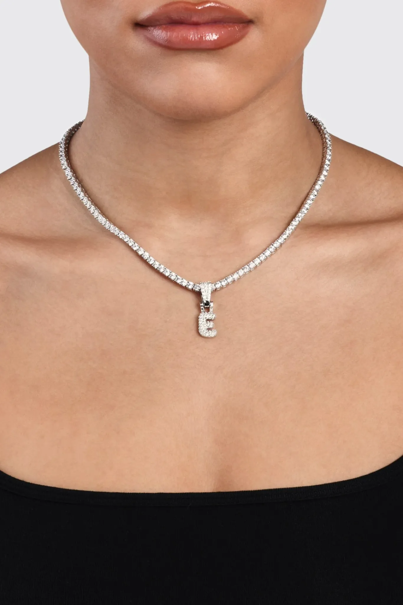 Women JWL-PEND Iced Mini Bubble Pendant & Tennis Chain - White 3mm