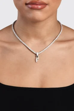 Women JWL-PEND Iced Mini Bubble Pendant & Tennis Chain - White 3mm