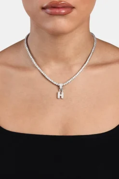 Women JWL-PEND Iced Mini Bubble Pendant & Tennis Chain - White 3mm