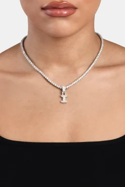 Women JWL-PEND Iced Mini Bubble Pendant & Tennis Chain - White 3mm
