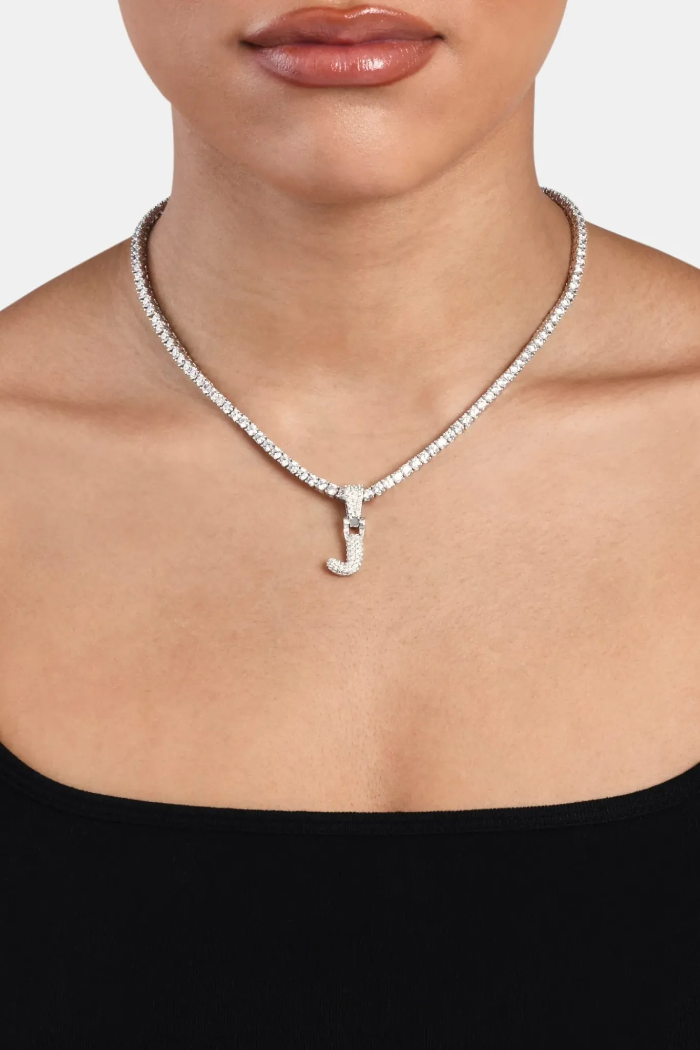 Women JWL-PEND Iced Mini Bubble Pendant & Tennis Chain - White 3mm