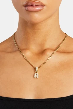 Women JWL-PEND Iced Mini Bubble Pendant & Micro Cuban Chain - Gold