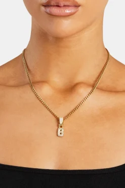 Women JWL-PEND Iced Mini Bubble Pendant & Micro Cuban Chain - Gold