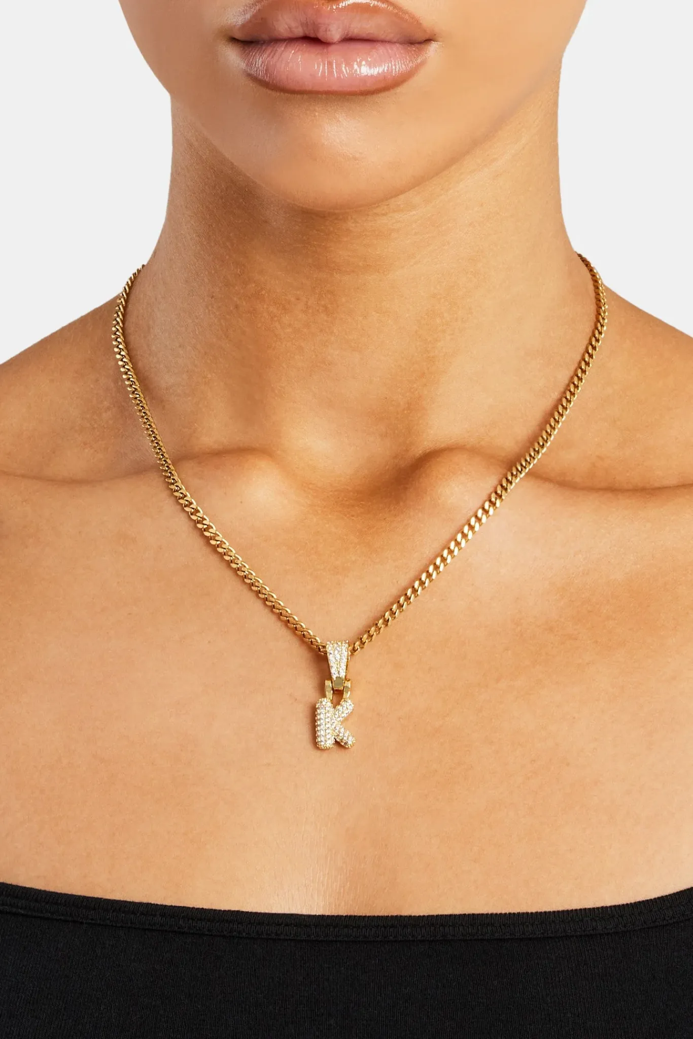 Women JWL-PEND Iced Mini Bubble Pendant & Micro Cuban Chain - Gold