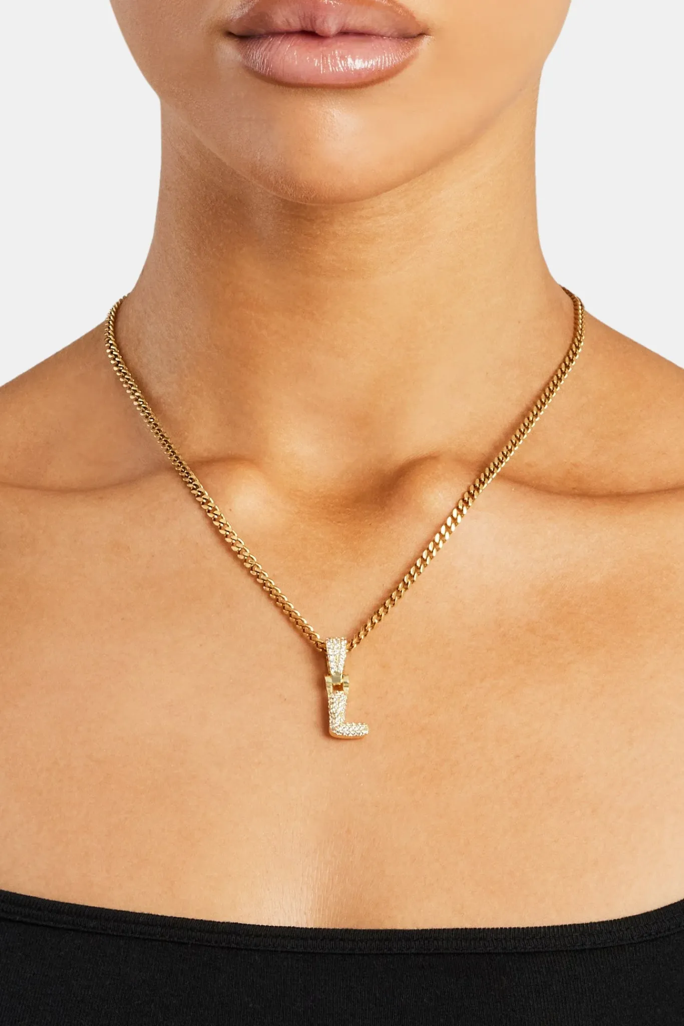 Women JWL-PEND Iced Mini Bubble Pendant & Micro Cuban Chain - Gold