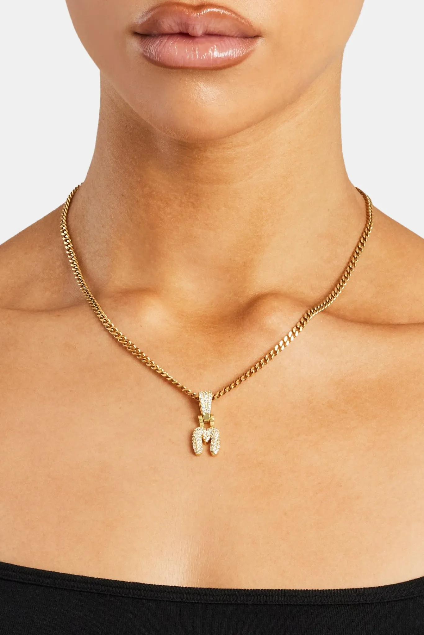 Women JWL-PEND Iced Mini Bubble Pendant & Micro Cuban Chain - Gold