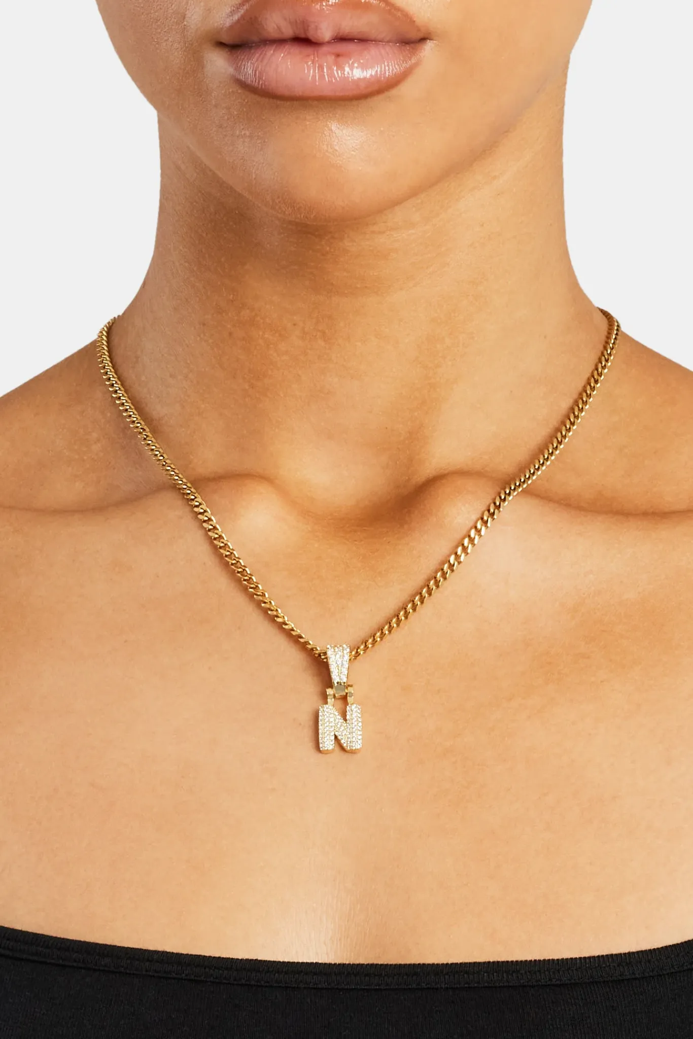 Women JWL-PEND Iced Mini Bubble Pendant & Micro Cuban Chain - Gold
