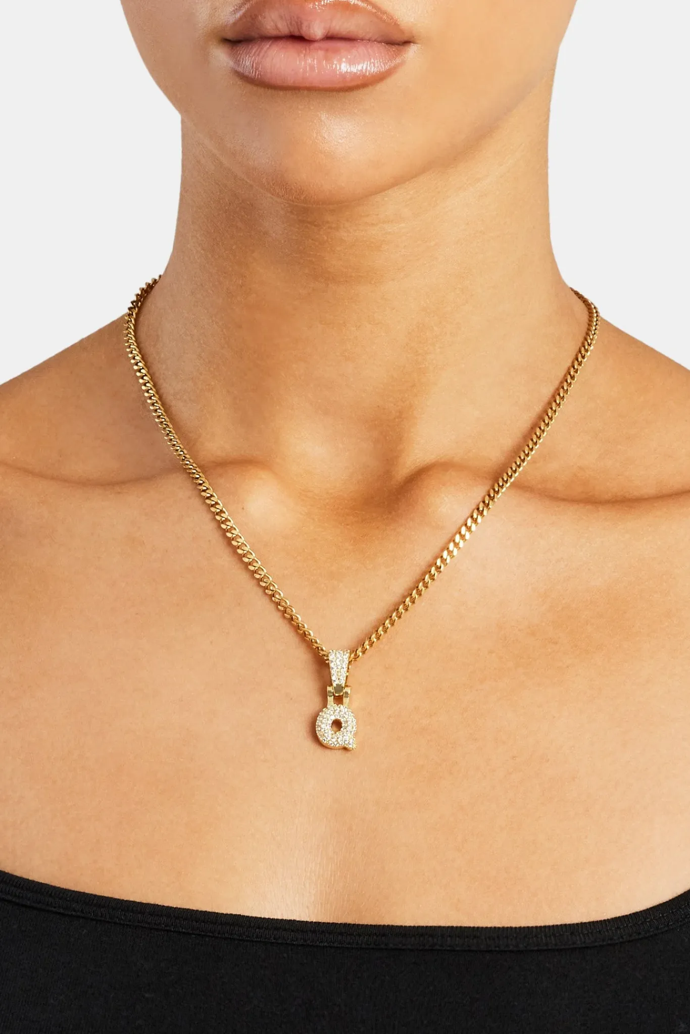 Women JWL-PEND Iced Mini Bubble Pendant & Micro Cuban Chain - Gold