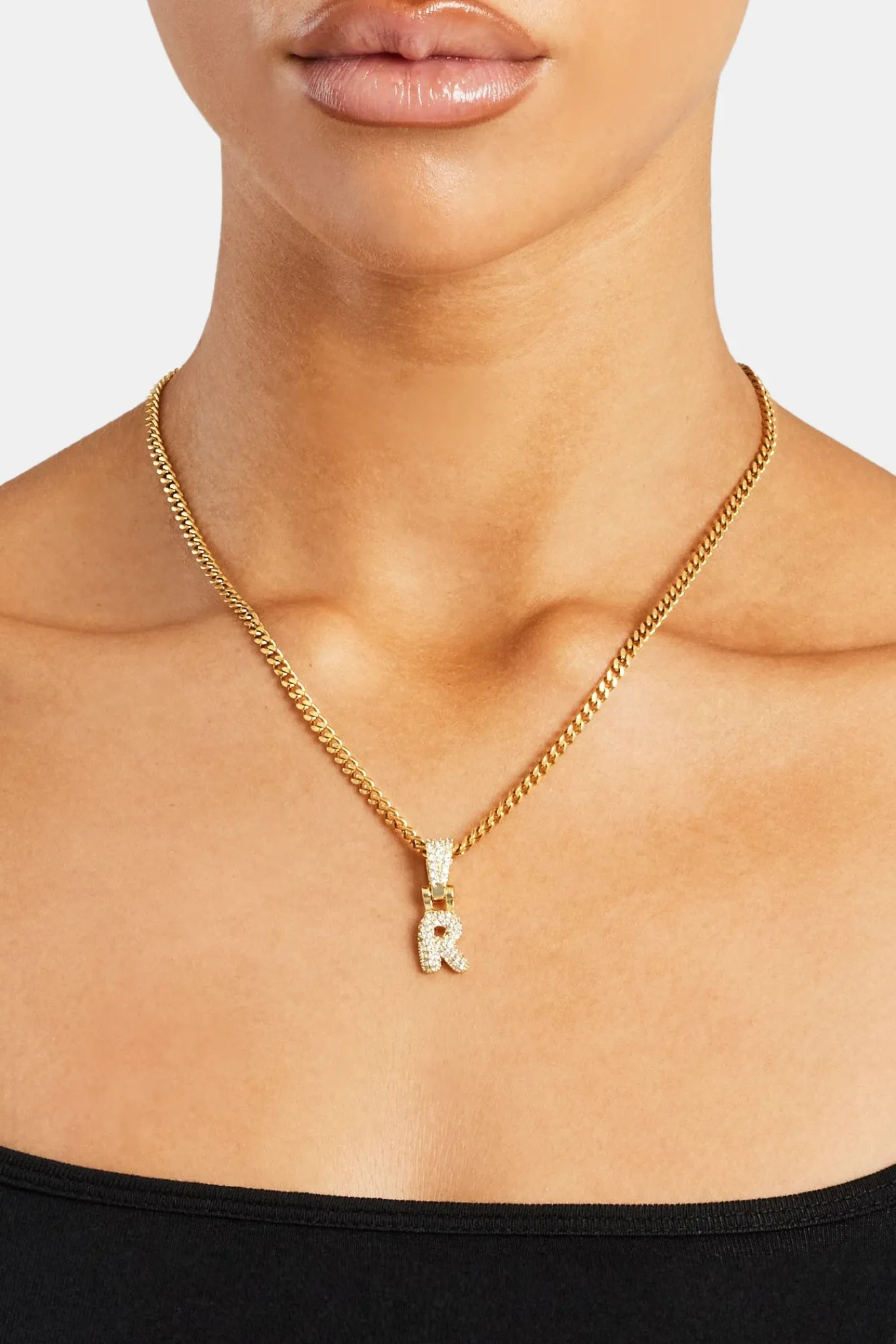 Women JWL-PEND Iced Mini Bubble Pendant & Micro Cuban Chain - Gold