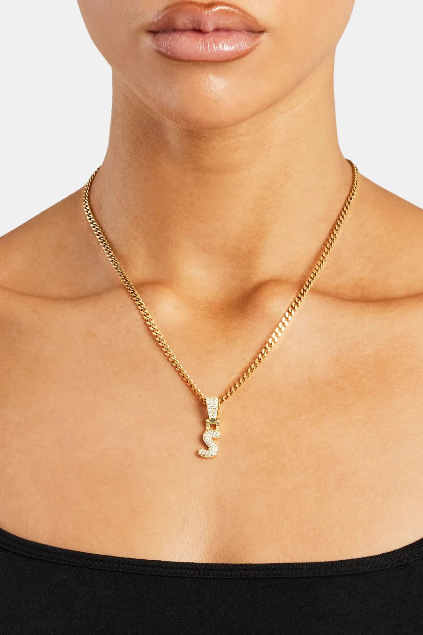 Women JWL-PEND Iced Mini Bubble Pendant & Micro Cuban Chain - Gold
