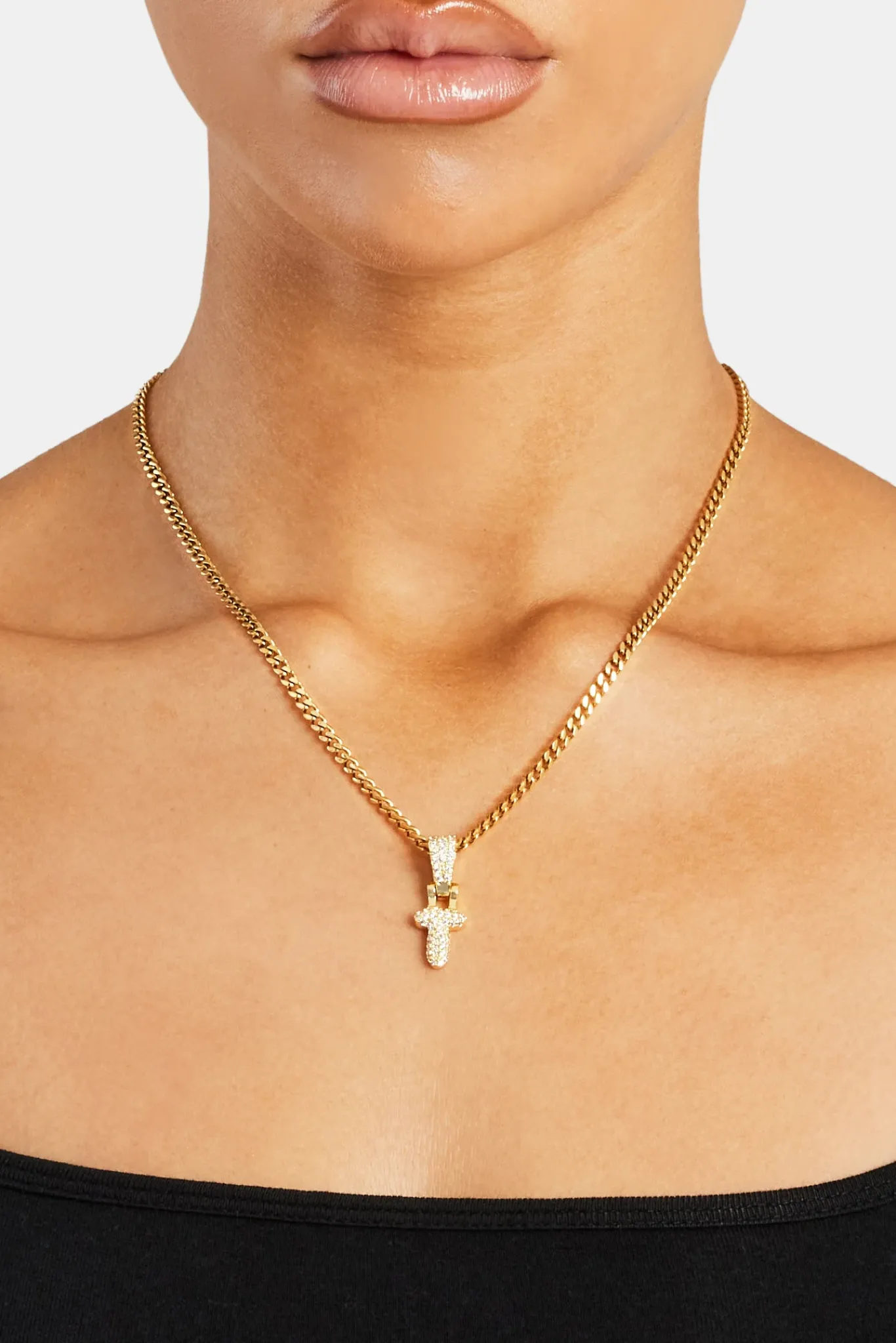 Women JWL-PEND Iced Mini Bubble Pendant & Micro Cuban Chain - Gold