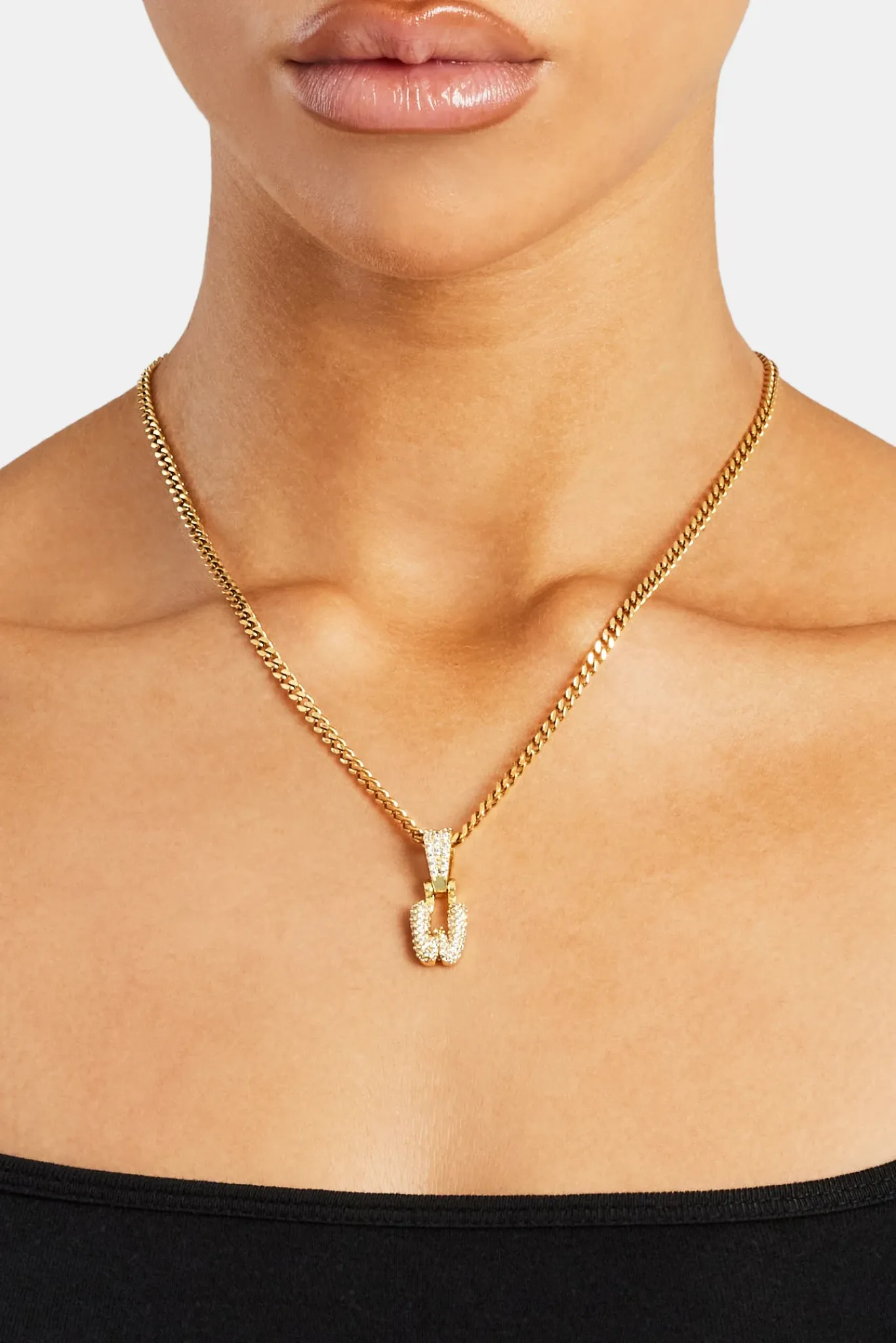 Women JWL-PEND Iced Mini Bubble Pendant & Micro Cuban Chain - Gold
