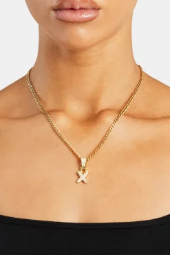 Women JWL-PEND Iced Mini Bubble Pendant & Micro Cuban Chain - Gold