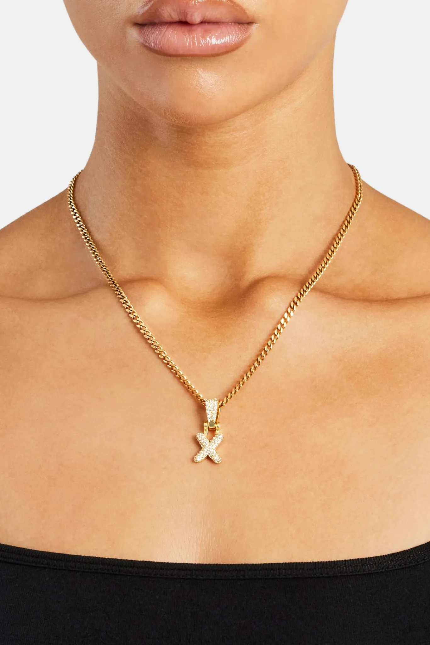 Women JWL-PEND Iced Mini Bubble Pendant & Micro Cuban Chain - Gold