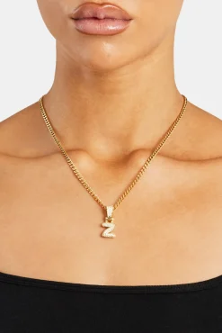 Women JWL-PEND Iced Mini Bubble Pendant & Micro Cuban Chain - Gold