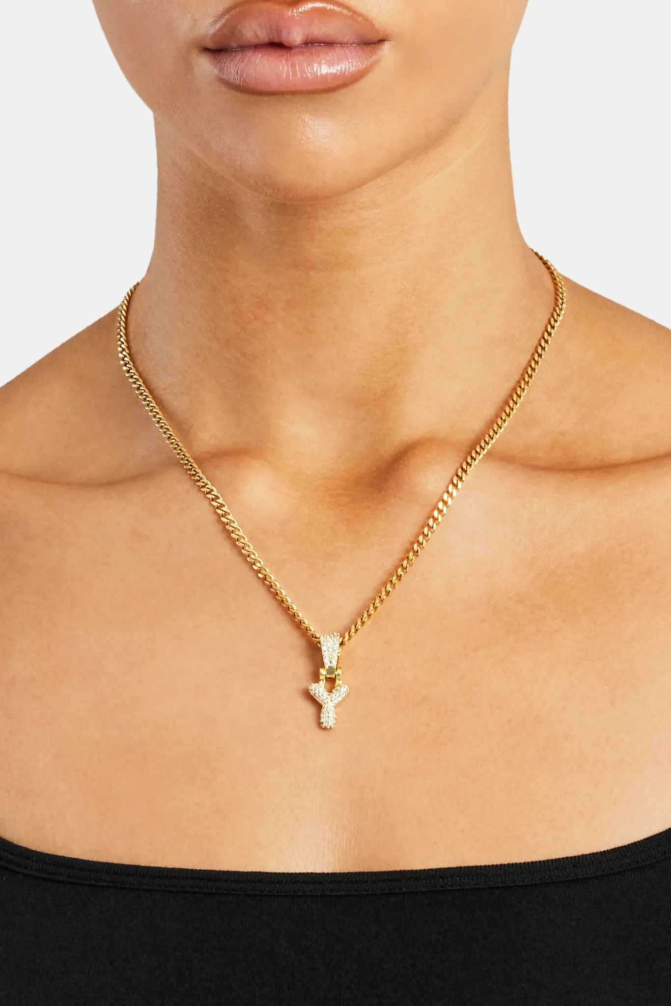 Women JWL-PEND Iced Mini Bubble Pendant & Micro Cuban Chain - Gold
