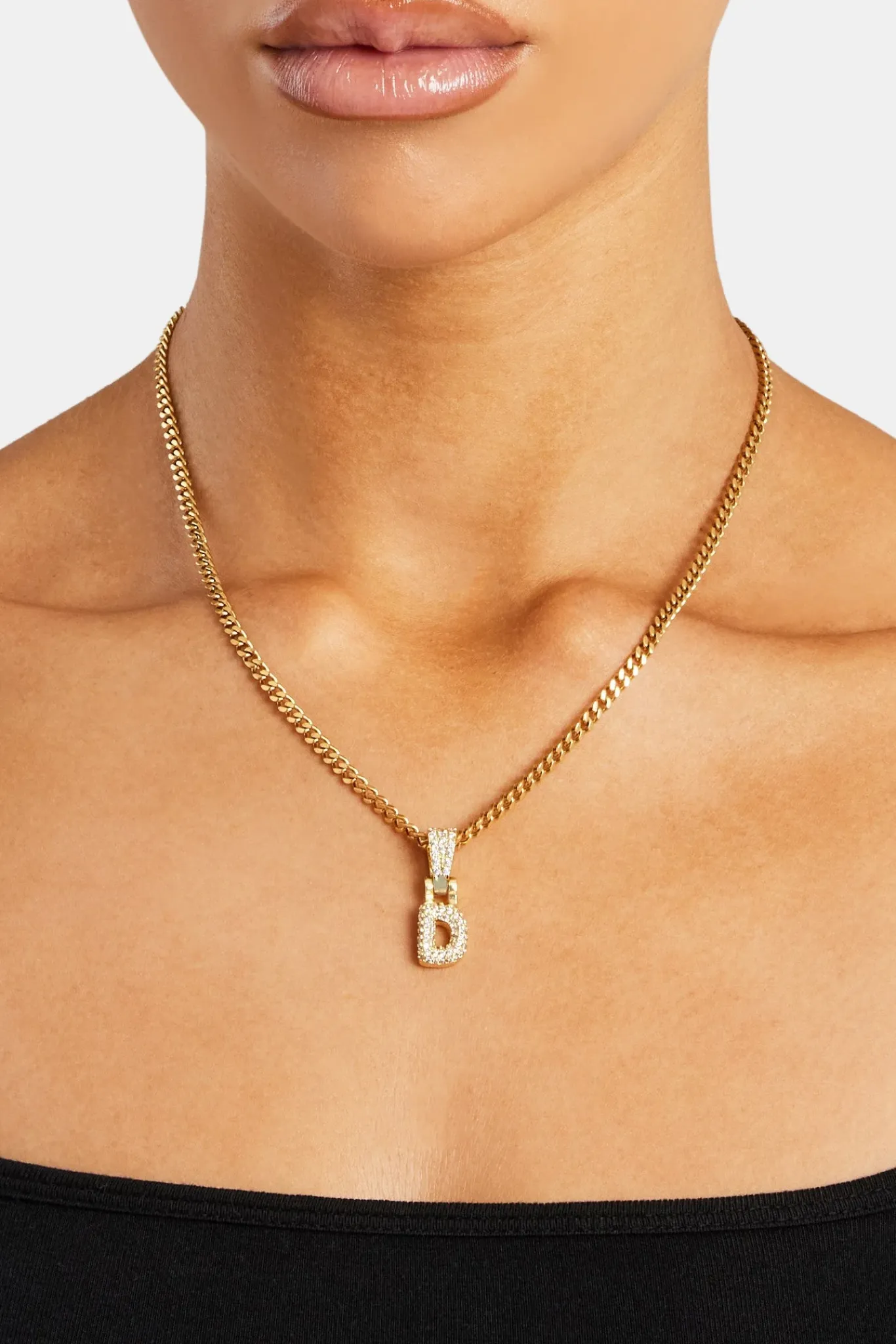 Women JWL-PEND Iced Mini Bubble Pendant & Micro Cuban Chain - Gold