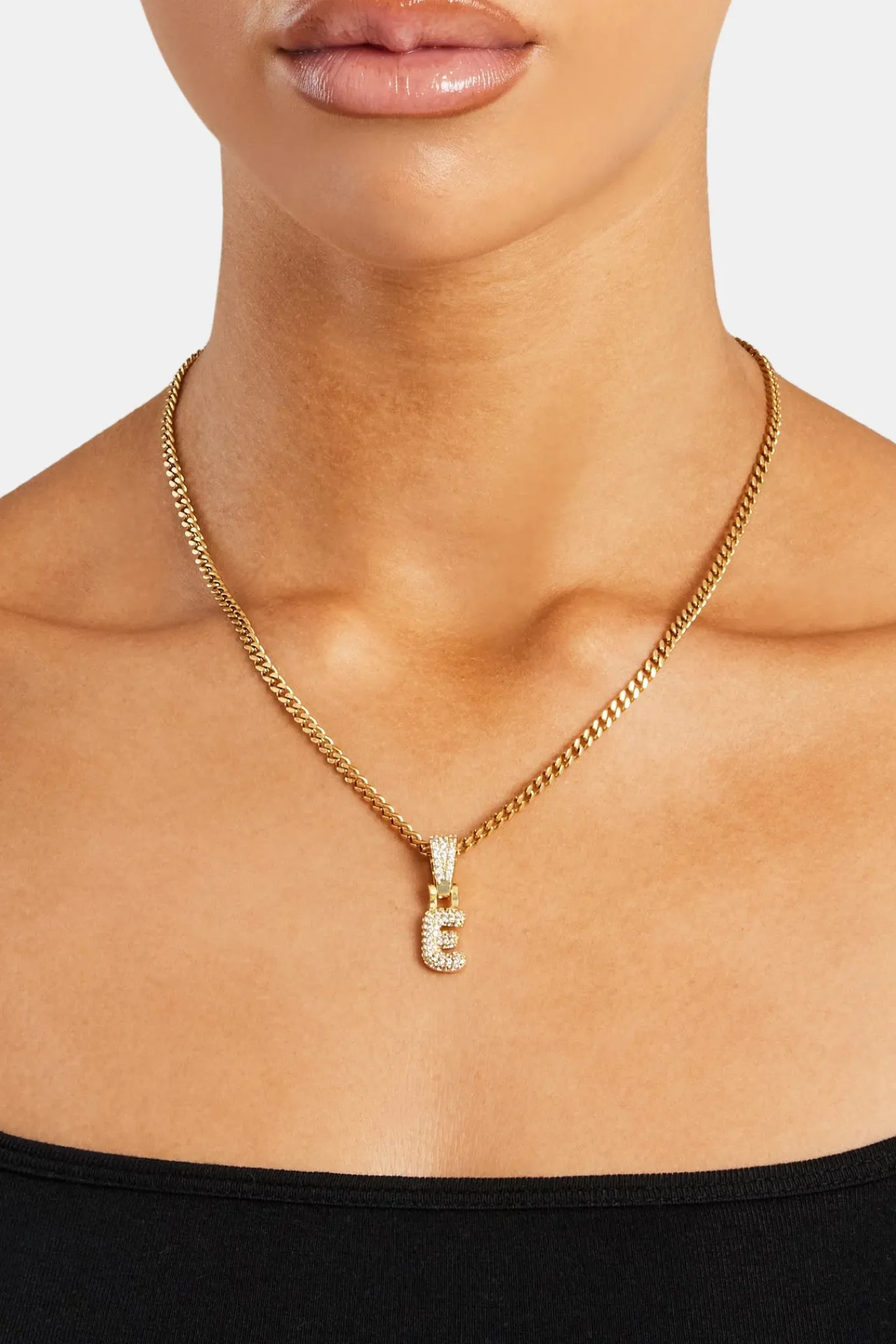 Women JWL-PEND Iced Mini Bubble Pendant & Micro Cuban Chain - Gold