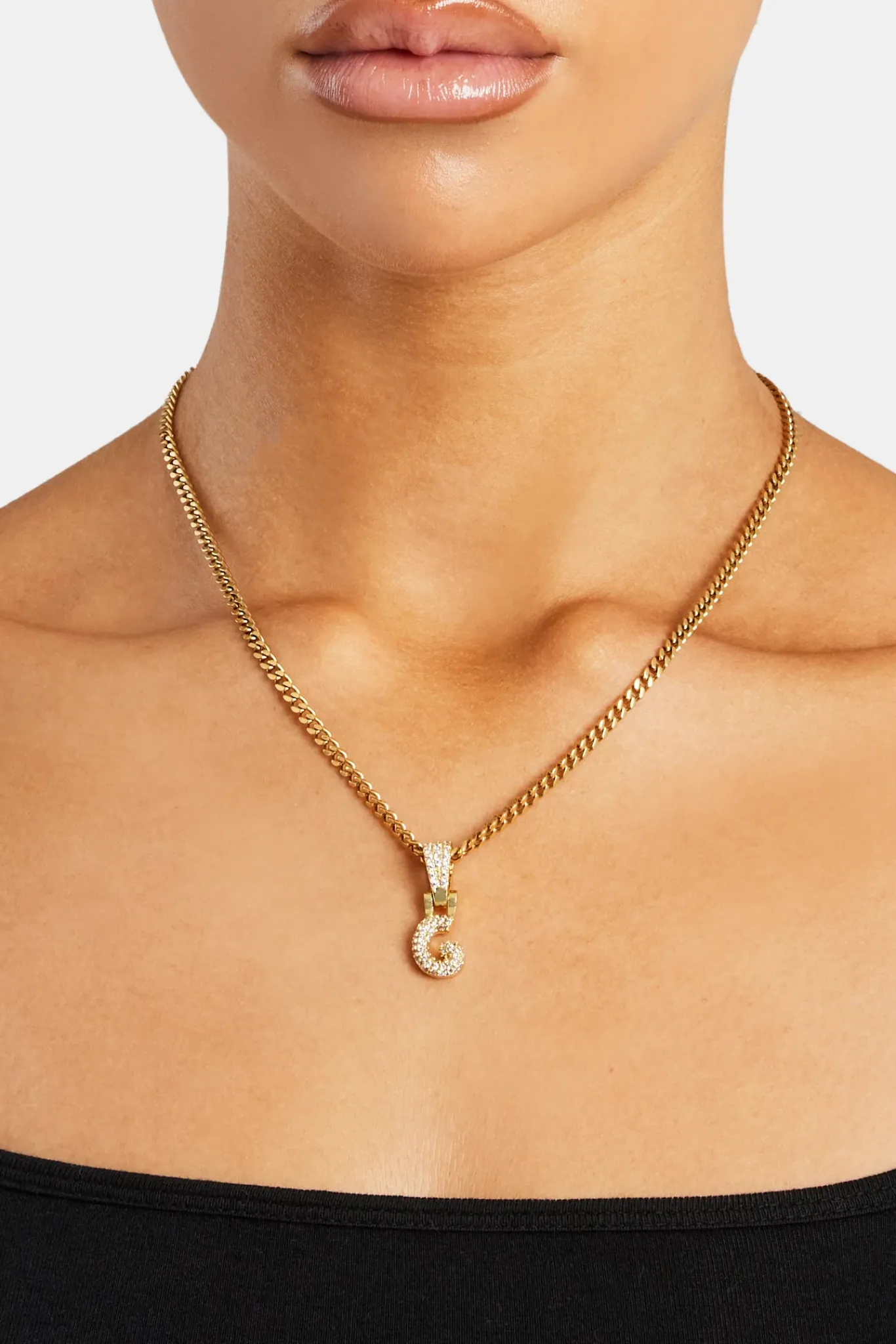 Women JWL-PEND Iced Mini Bubble Pendant & Micro Cuban Chain - Gold