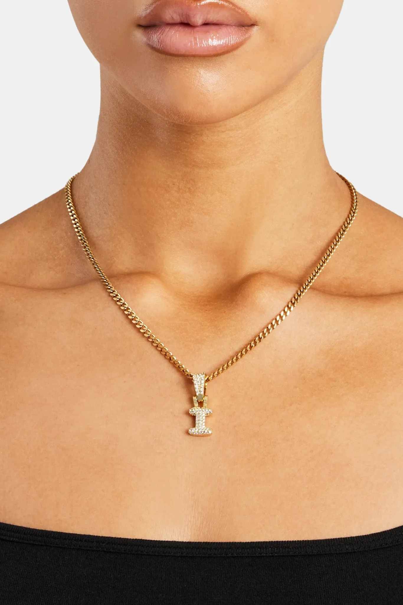 Women JWL-PEND Iced Mini Bubble Pendant & Micro Cuban Chain - Gold
