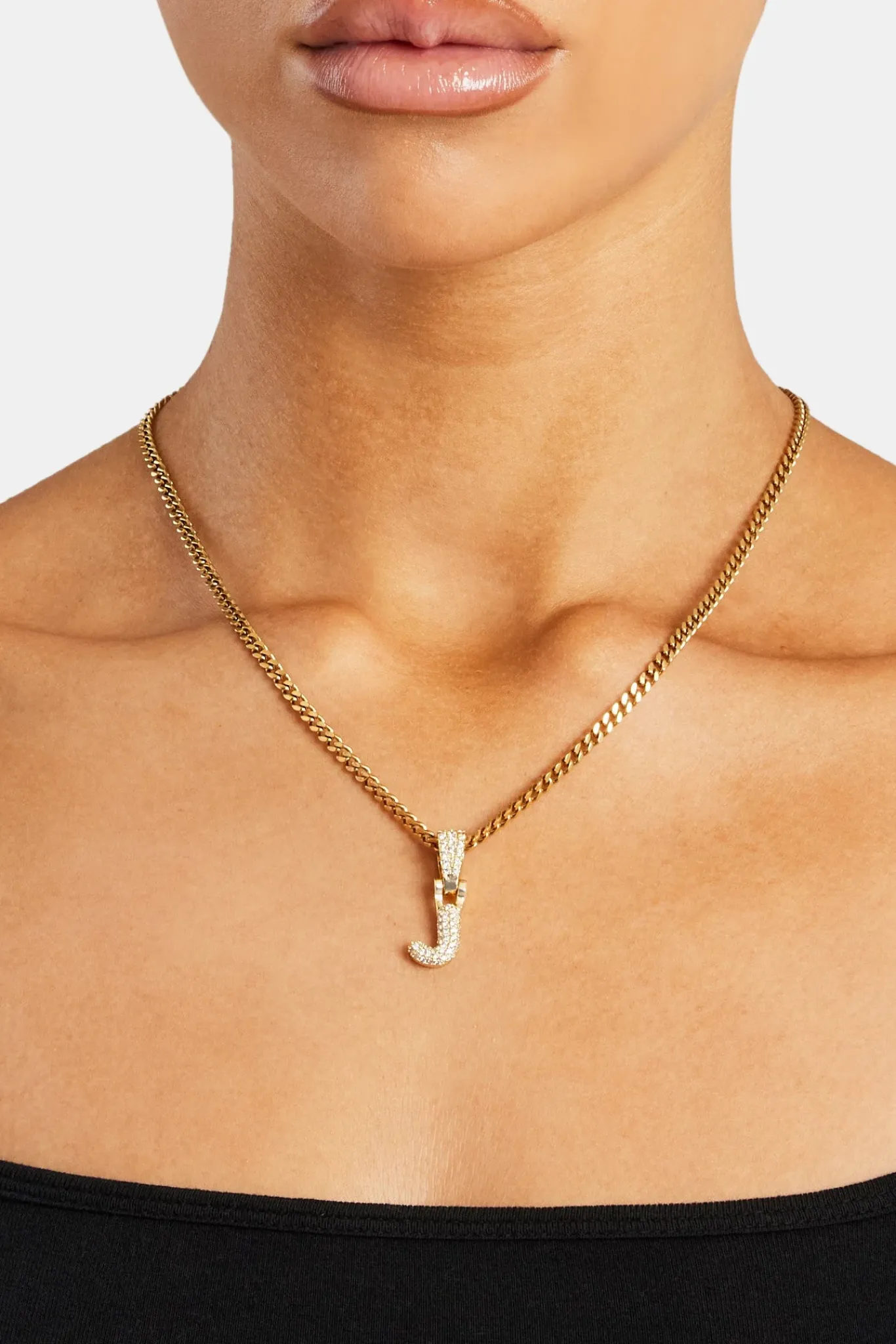 Women JWL-PEND Iced Mini Bubble Pendant & Micro Cuban Chain - Gold