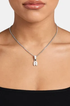Women JWL-PEND Iced Mini Bubble Pendant & Micro Cuban Chain - White