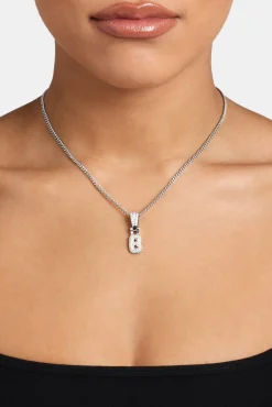 Women JWL-PEND Iced Mini Bubble Pendant & Micro Cuban Chain - White